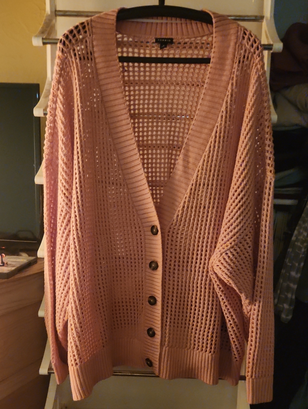 Torrid Open Stitch Knit Cardigan in Dusty Pink Plus Size 4